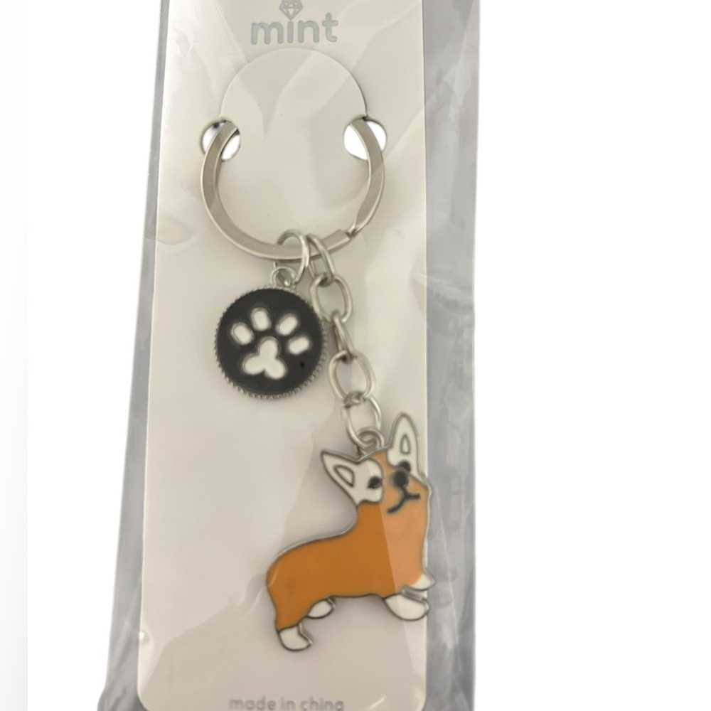 Mint Enamel Dog Keychains with Paw Print Charms - Picture 4 of 6